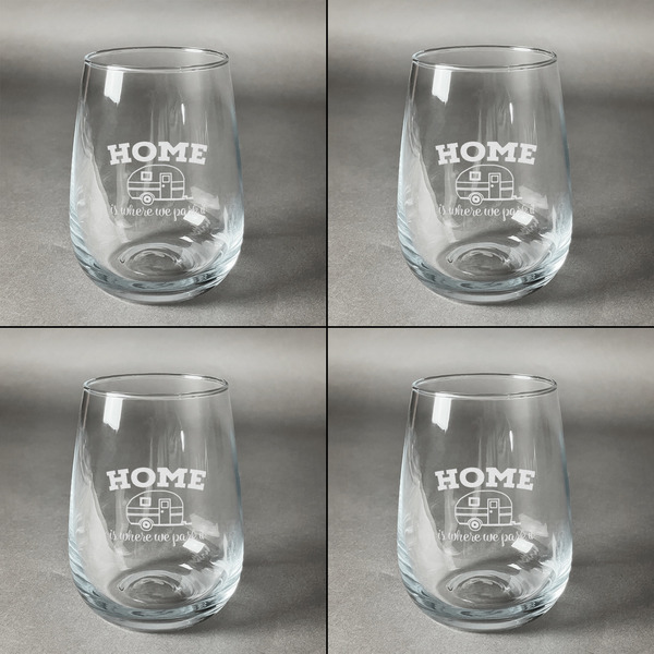Summer Camping Set of Four Personalized Stemless Wineglasses (Approval)