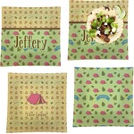 Summer Camping Set of 4 Glass Square Lunch / Dinner Plate 9.5" (Personalized)
