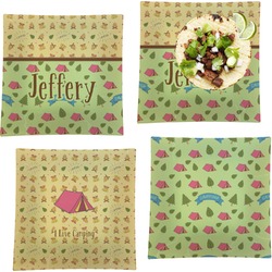 Summer Camping Set of 4 Glass Square Lunch / Dinner Plate 9.5" (Personalized)