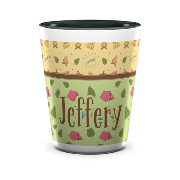 Custom Summer Camping Ceramic Shot Glass - 1.5 oz - Two Tone - Set of 4 (Personalized)