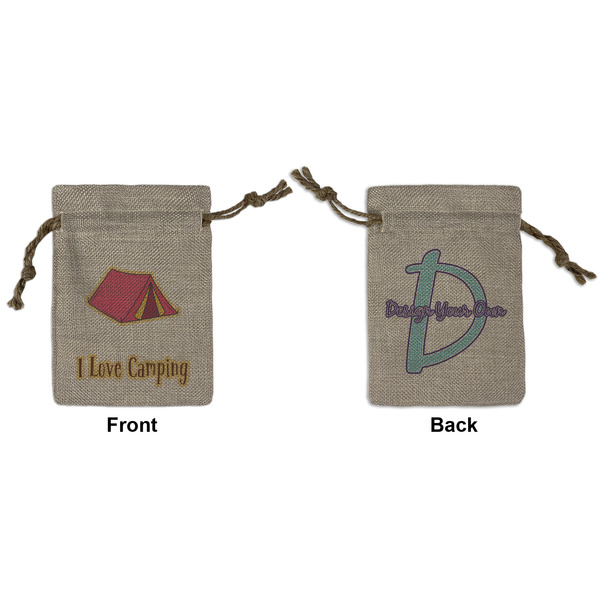 Custom Summer Camping Small Burlap Gift Bag - Front & Back (Personalized)