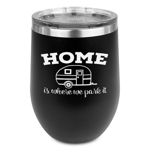 Custom Summer Camping Stemless Stainless Steel Wine Tumbler - Black - Double Sided (Personalized)
