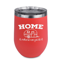 Summer Camping Stemless Stainless Steel Wine Tumbler - Coral - Double Sided (Personalized)