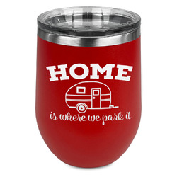 Summer Camping Stemless Stainless Steel Wine Tumbler - Red - Double Sided (Personalized)