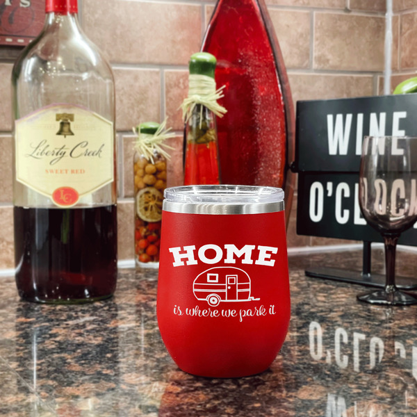 Summer Camping Stainless Wine Tumblers - Red - Double Sided - In Context