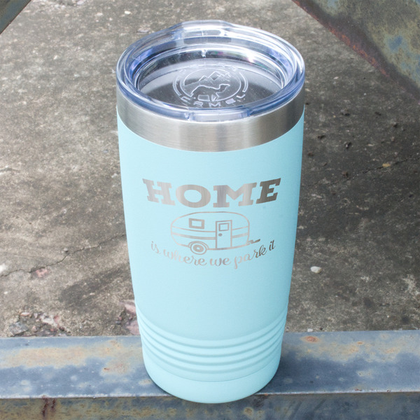 Summer Camping Teal Polar Camel Tumbler - 20oz - Angled