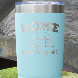 Summer Camping 20 oz Stainless Steel Tumbler - Teal - Single Sided