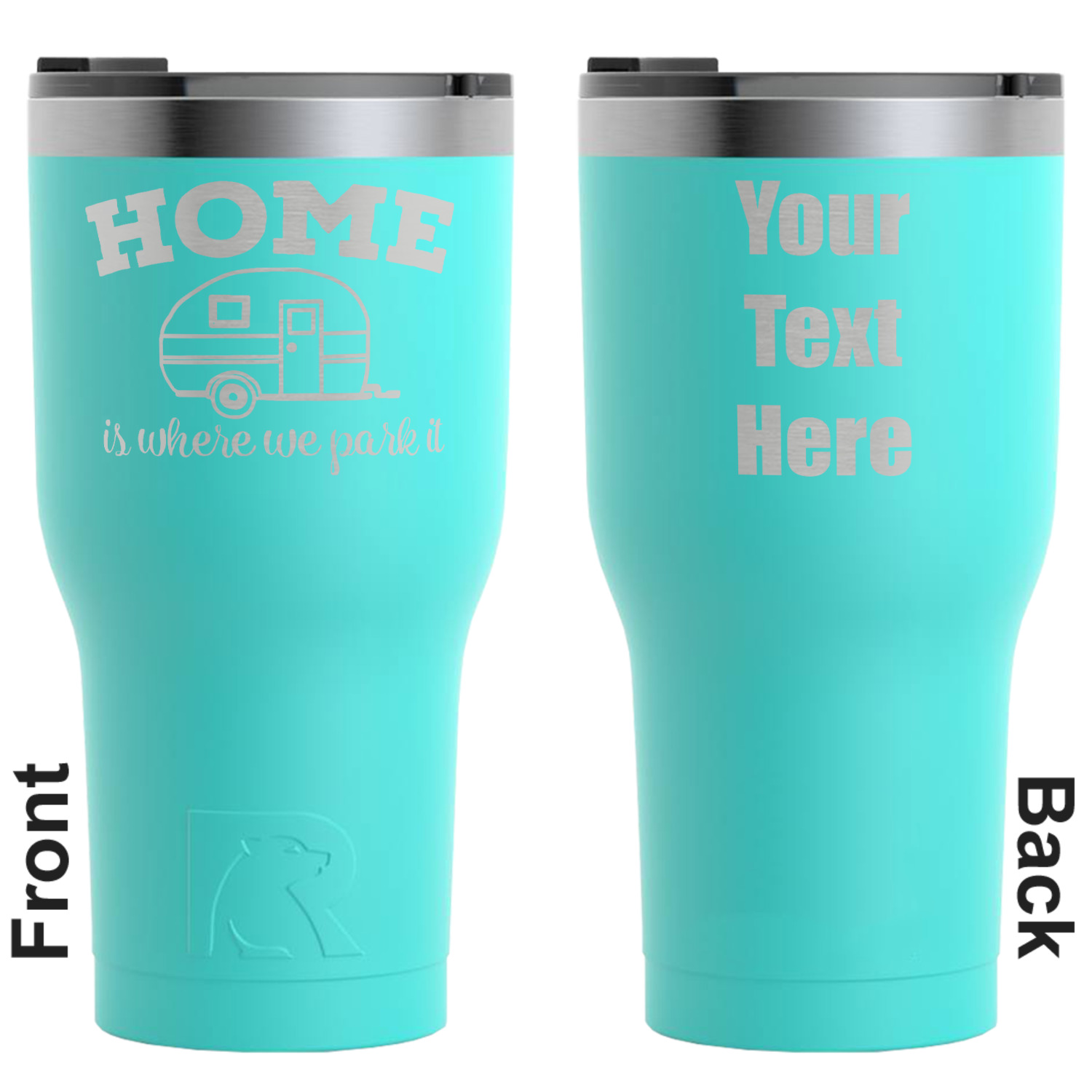 Summer Camping RTIC Tumbler Teal Engraved Front & Back