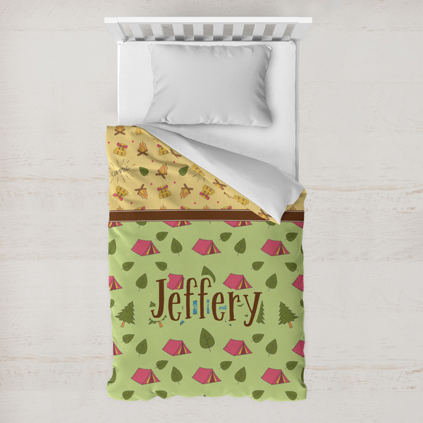 Custom Summer Camping Toddler Duvet Cover w/ Name or Text