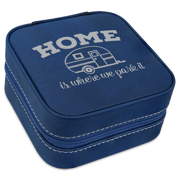 Custom Summer Camping Travel Jewelry Box - Navy Blue Leather