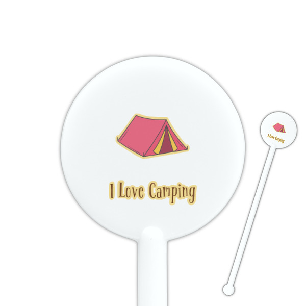 Custom Summer Camping 5.5" Round Plastic Stir Sticks - White - Single Sided (Personalized)