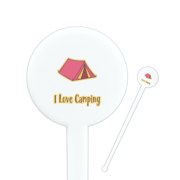 Custom Summer Camping 7" Round Plastic Stir Sticks - White - Single Sided (Personalized)