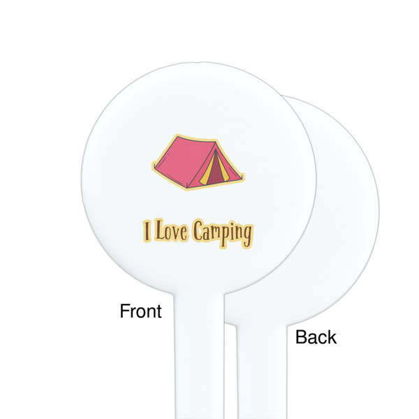 Summer Camping White Plastic 7" Stir Stick - Single Sided - Round - Front & Back
