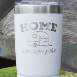 Summer Camping 20 oz Stainless Steel Tumbler - White - Single Sided