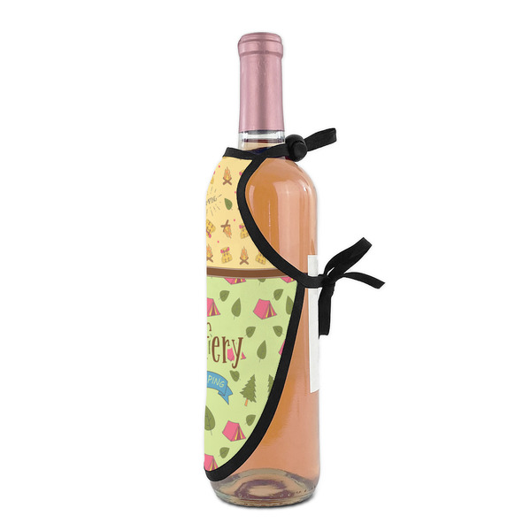 Summer Camping Wine Bottle Apron - DETAIL WITH CLIP ON NECK
