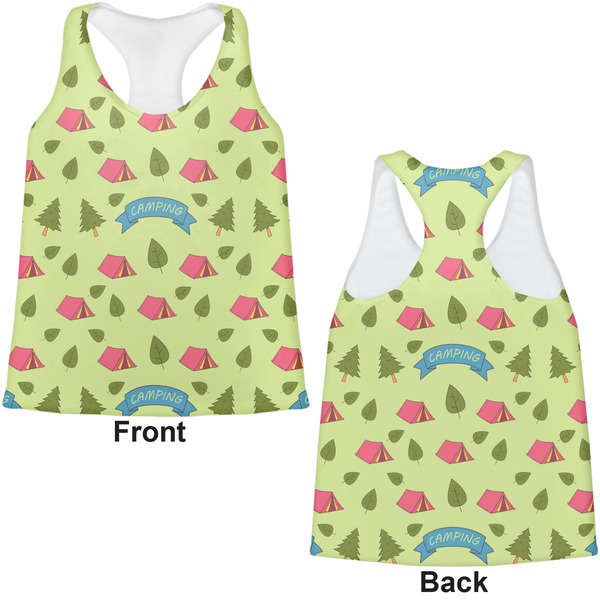 Summer Camping Womens Racerback Tank Tops - Medium - Front and Back