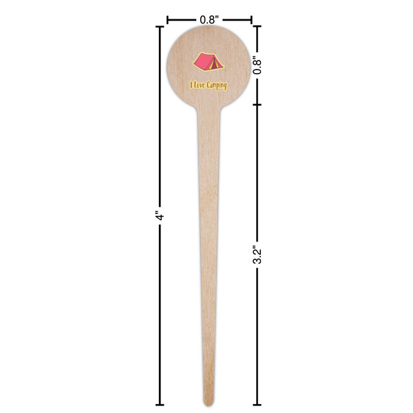 Summer Camping Wooden 4" Food Pick - Round - Dimensions