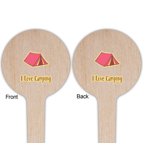 Summer Camping Wooden 4" Food Pick - Round - Double Sided - Front & Back