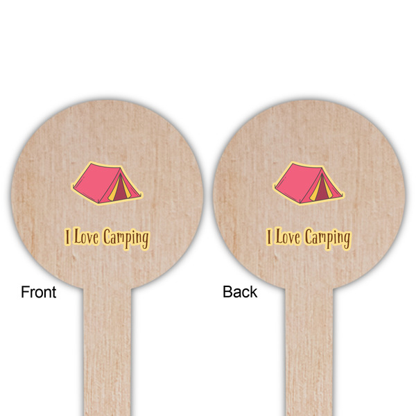 Summer Camping Wooden 6" Food Pick - Round - Double Sided - Front & Back