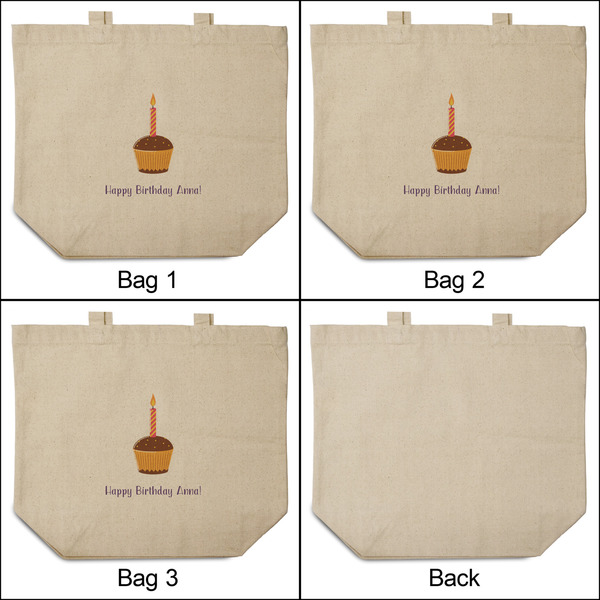 Happy Birthday 3 Reusable Cotton Grocery Bags - Front & Back View