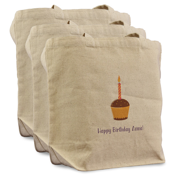 Custom Happy Birthday Reusable Cotton Grocery Bags - Set of 3 (Personalized)