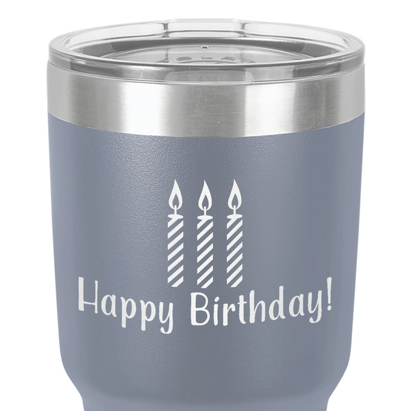 Happy Birthday 30 oz Stainless Steel Ringneck Tumbler - Grey - Close Up