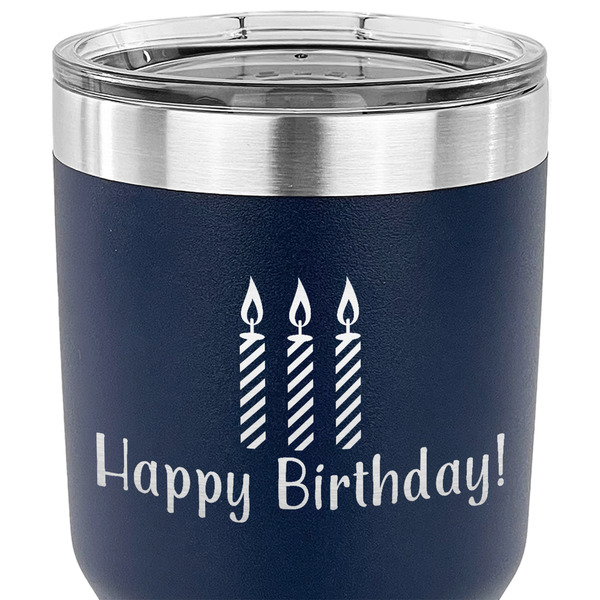Happy Birthday 30 oz Stainless Steel Ringneck Tumbler - Navy - CLOSE UP