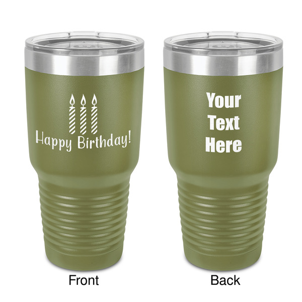 Custom Happy Birthday 30 oz Stainless Steel Tumbler - Olive - Double-Sided (Personalized)