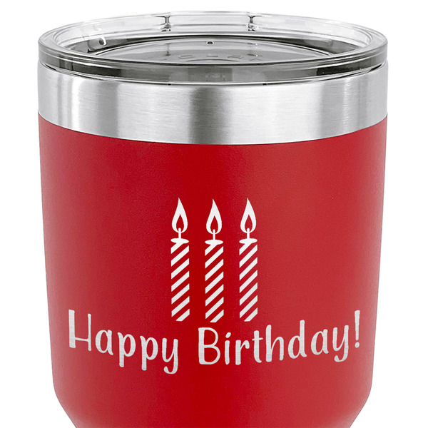 Happy Birthday 30 oz Stainless Steel Ringneck Tumbler - Red - CLOSE UP