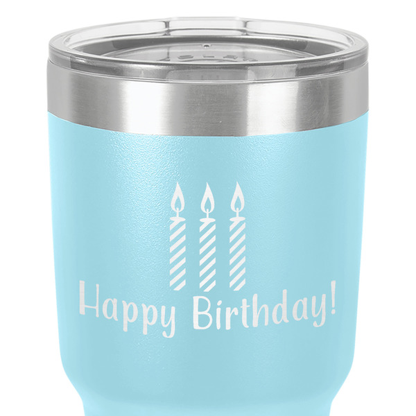 Happy Birthday 30 oz Stainless Steel Ringneck Tumbler - Teal - Close Up