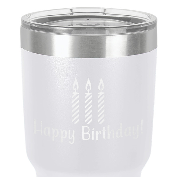 Happy Birthday 30 oz Stainless Steel Ringneck Tumbler - White - Close Up