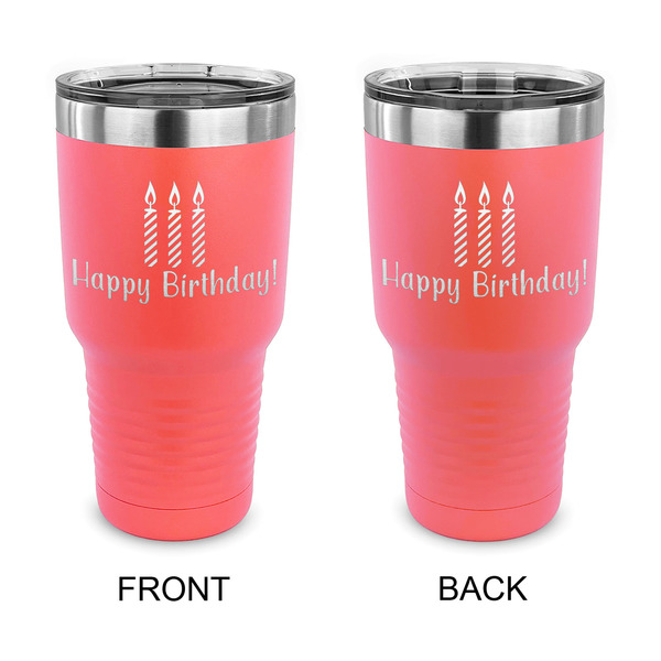 Custom Happy Birthday 30 oz Stainless Steel Tumbler - Coral - Double Sided (Personalized)