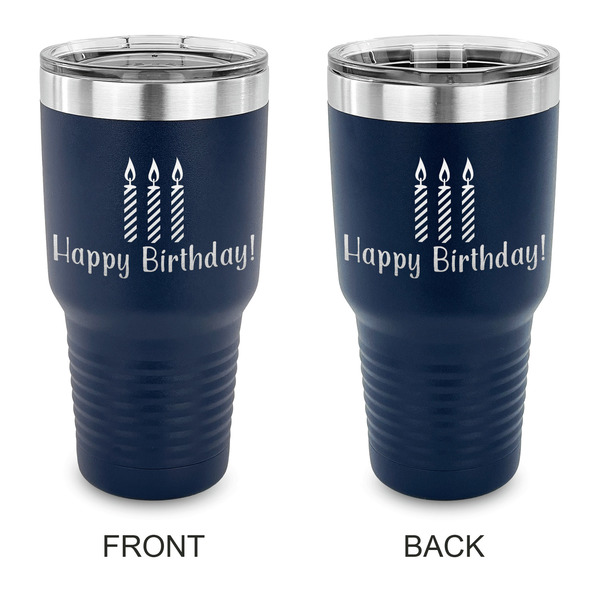 Custom Happy Birthday 30 oz Stainless Steel Tumbler - Navy - Double Sided (Personalized)