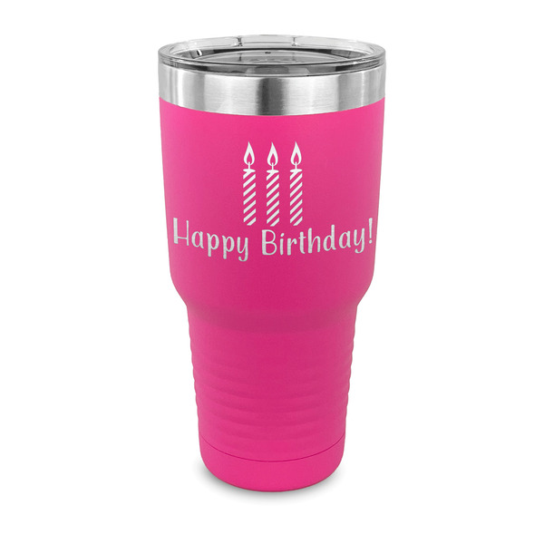 Custom Happy Birthday 30 oz Stainless Steel Tumbler - Pink - Single Sided (Personalized)