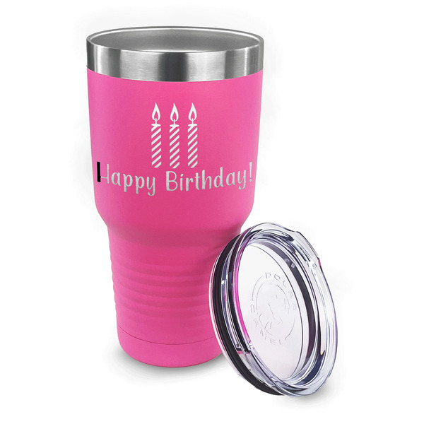 Happy Birthday 30 oz Stainless Steel Ringneck Tumblers - Pink - LID OFF