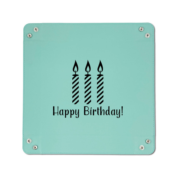 Happy Birthday 6" x 6" Teal Leatherette Snap Up Tray - APPROVAL