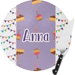 Happy Birthday Round Glass Cutting Board - Small (Personalized)