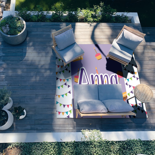 Happy Birthday 8'x10' Patio Rug - In context
