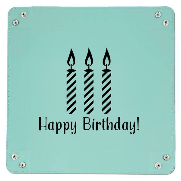 Happy Birthday 9" x 9" Teal Leatherette Snap Up Tray - APPROVAL