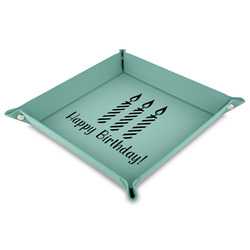 Happy Birthday 9" x 9" Teal Faux Leather Valet Tray (Personalized)