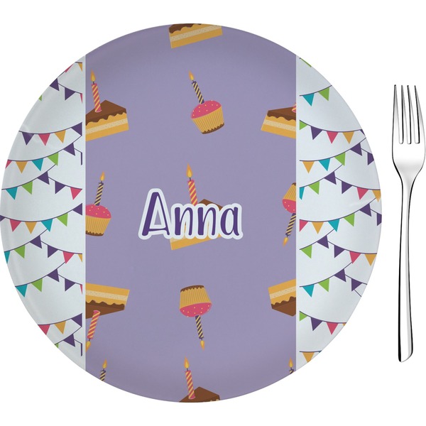 Custom Happy Birthday Glass Appetizer / Dessert Plate 8" (Personalized)