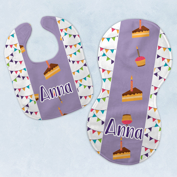 Custom Happy Birthday Baby Bib & Burp Set w/ Name or Text