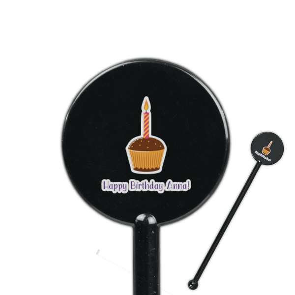 Custom Happy Birthday 5.5" Round Plastic Stir Sticks - Black - Single Sided (Personalized)