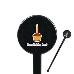 Happy Birthday 7" Round Plastic Stir Sticks - Black - Double Sided (Personalized)