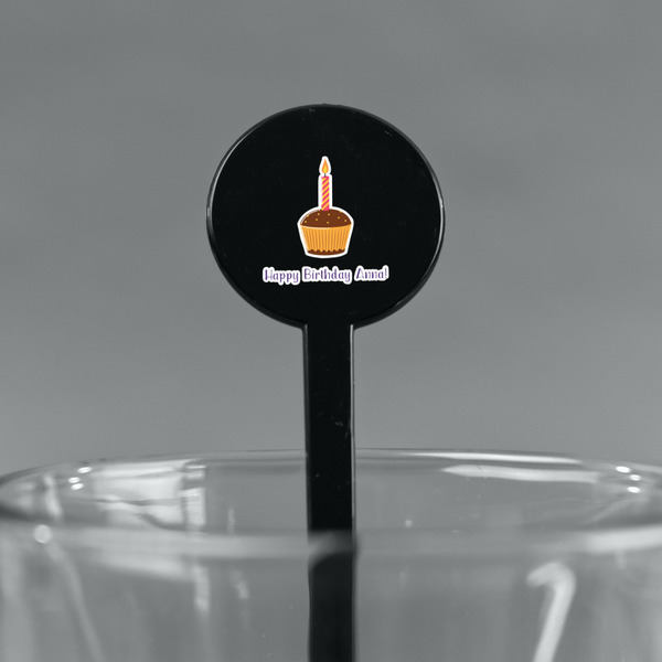 Happy Birthday Black Plastic 7" Stir Stick - Round - Main