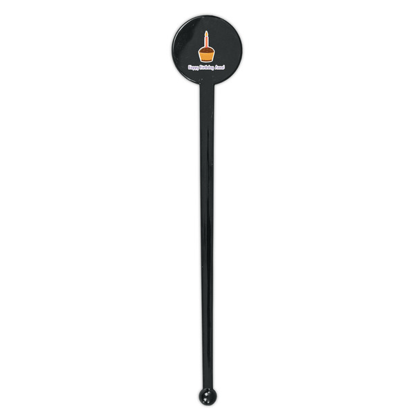 Happy Birthday Black Plastic 7" Stir Stick - Round - Single Stick