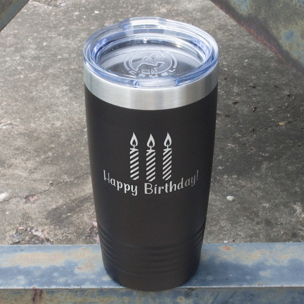Happy Birthday Black Polar Camel Tumbler - 20oz - Angled