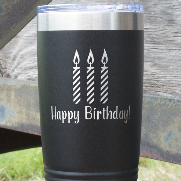 Happy Birthday Black Polar Camel Tumbler - 20oz - Close Up