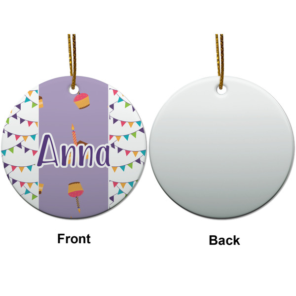 Happy Birthday Ceramic Flat Ornament - Circle Front & Back (APPROVAL)