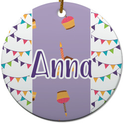 Happy Birthday Round Ceramic Ornament w/ Name or Text